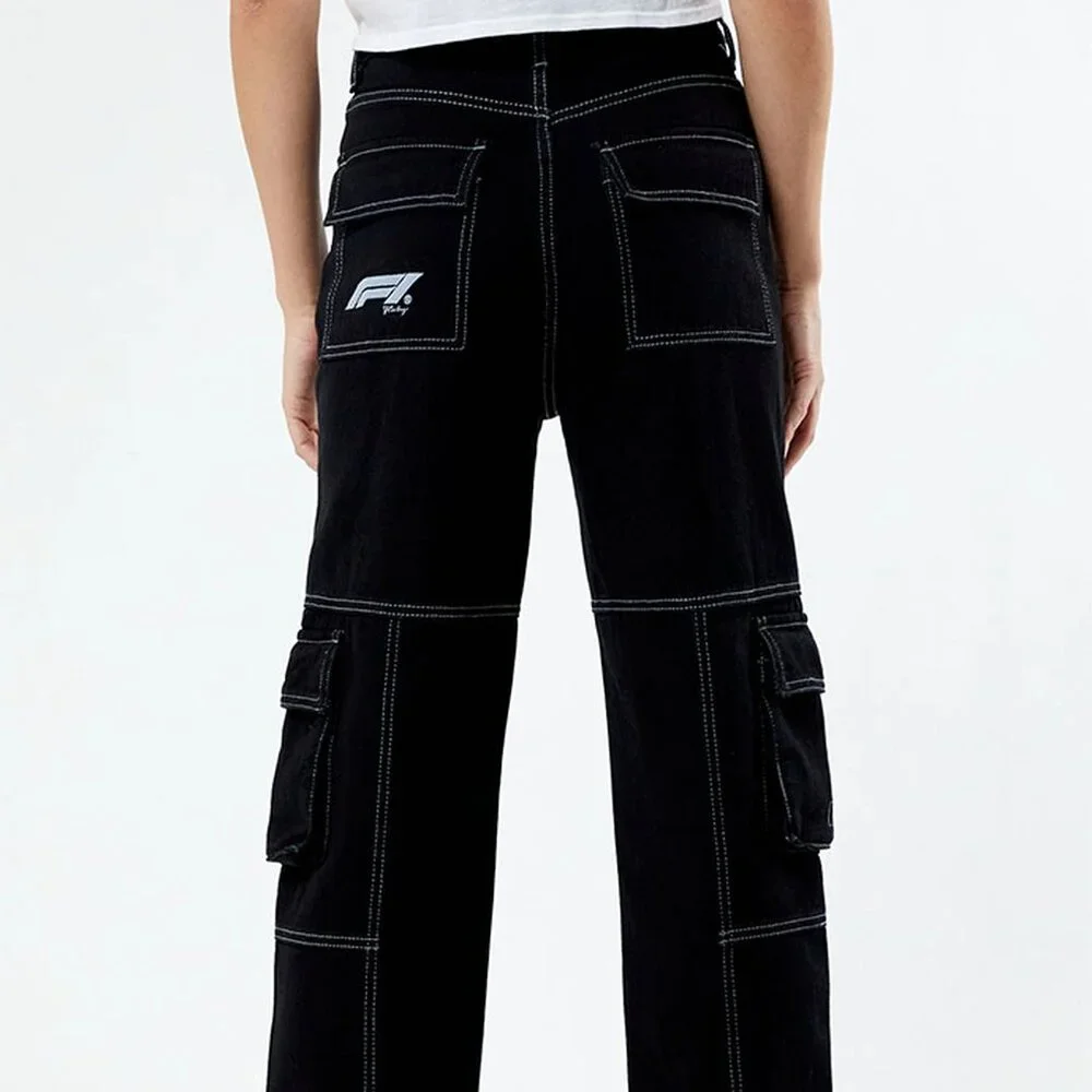 NWT $69 FORMULA 1 x PACSUN Black Raceway ‘90’s Boyfriend Cargo Jeans Sz 25 - Picture 3 of 11